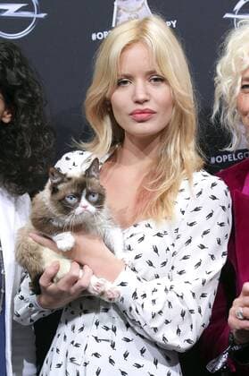 Georgia May Jagger mit Grumpy Cat bei der Opel Kalender Vernissage Georgia & Grumpy - Not impressed by Wonderland im Kraftwerk Berlin. Berlin, 01.02.2017 Foto:xS.xSchrapsx xFuturexImage