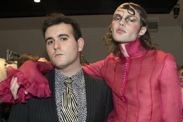 Spanish designer Alejandro Gomez Palomo poses with a model wearing designs of the Sexual Object collection during the Men s New York Fashion Week, in New York, USA, 02 February 2017. EPA MIGUEL RAJMIL Men s New York Fashion Week - Palomo Spain show !ACHTUNG: NUR REDAKTIONELLE NUTZUNG!  SHM68 20170203-636216850264423815