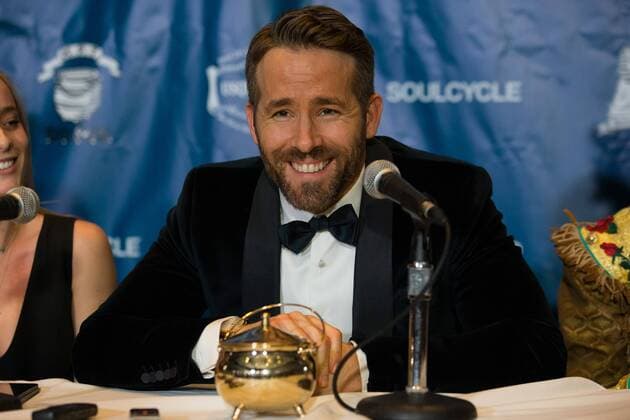Actor Ryan Reynolds answers questions from reporters after being awarded the Harvard University Hasty Pudding Theatricals 2017 Man of the Year inside Farkas Hall in Cambridge, Massachusetts on February 3, 2017.  BOS20170203004 MATTHEWxHEALEY
