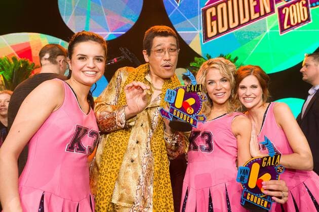 Marthe De Pillecyn of K3, Pikotaro, Klaasje Meijer of K3 and Hanne Verbruggen of K3 pictured during the Gala van de Gouden K s award show, organized by Flemish children s television channel Ketnet, Saturday 04 February 2017 in Brussels.  JAMESxARTHURxGEKIERE 05040225
