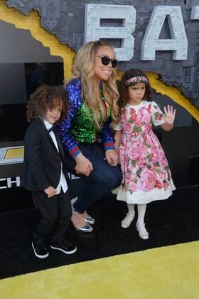Singer-songwriter Mariah Carey arrives with her son Moroccan Scott Cannon (L) and daughter Monroe Cannon for the premiere of the animated fantasy The LEGO Batman Movie at the Regency Village Theatre in the Westwood section of Los Angeles on February 4, 2017. Storyline: Bruce Wayne must not only deal with the criminals of Gotham City, but also the responsibility of raising a boy he adopted.  LAP2017020452 JIMxRUYMEN