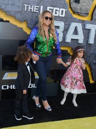 Singer-songwriter Mariah Carey arrives with her son Moroccan Scott Cannon (L) and daughter Monroe Cannon for the premiere of the animated fantasy The LEGO Batman Movie at the Regency Village Theatre in the Westwood section of Los Angeles on February 4, 2017. Storyline: Bruce Wayne must not only deal with the criminals of Gotham City, but also the responsibility of raising a boy he adopted.  LAP2017020453 JIMxRUYMEN