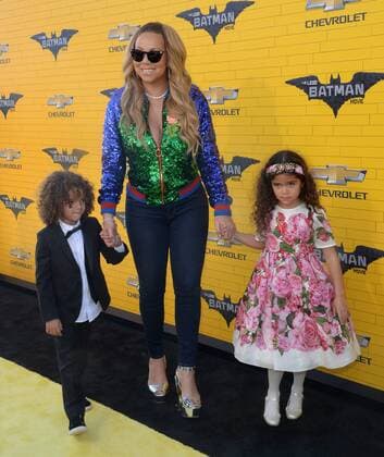 Singer-songwriter Mariah Carey arrives with her son Moroccan Scott Cannon (L) and daughter Monroe Cannon for the premiere of the animated fantasy The LEGO Batman Movie at the Regency Village Theatre in the Westwood section of Los Angeles on February 4, 2017. Storyline: Bruce Wayne must not only deal with the criminals of Gotham City, but also the responsibility of raising a boy he adopted.  LAP2017020444 JIMxRUYMEN