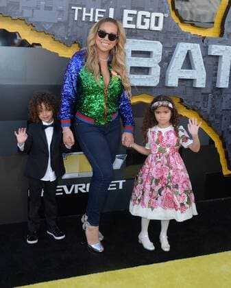 Singer-songwriter Mariah Carey arrives with her son Moroccan Scott Cannon (L) and daughter Monroe Cannon for the premiere of the animated fantasy The LEGO Batman Movie at the Regency Village Theatre in the Westwood section of Los Angeles on February 4, 2017. Storyline: Bruce Wayne must not only deal with the criminals of Gotham City, but also the responsibility of raising a boy he adopted.  LAP2017020447 JIMxRUYMEN
