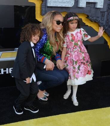 Singer-songwriter Mariah Carey arrives with her son Moroccan Scott Cannon (L) and daughter Monroe Cannon for the premiere of the animated fantasy The LEGO Batman Movie at the Regency Village Theatre in the Westwood section of Los Angeles on February 4, 2017. Storyline: Bruce Wayne must not only deal with the criminals of Gotham City, but also the responsibility of raising a boy he adopted.  LAP2017020451 JIMxRUYMEN