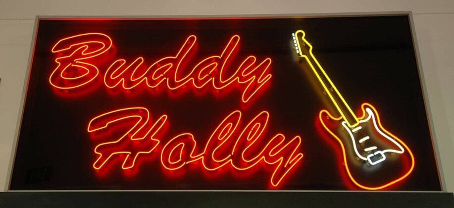 Sept. 13, 2005 - U.S. - KRT TRAVEL STORY SLUGGED: UST-LUBBOCK KRT PHOTOGRAPH BY MILTON ADAMS FORT WORTH STAR-TELEGRAM (DALLAS OUT) (October 9) Guitar Man, shouts a neon sign inside the Buddy Holly Center in Lubbock, Texas. (cdm) 2005 - ZUMAm67_ 20050913_baf_m67_130 Copyright: xMiltonxAdamsx
