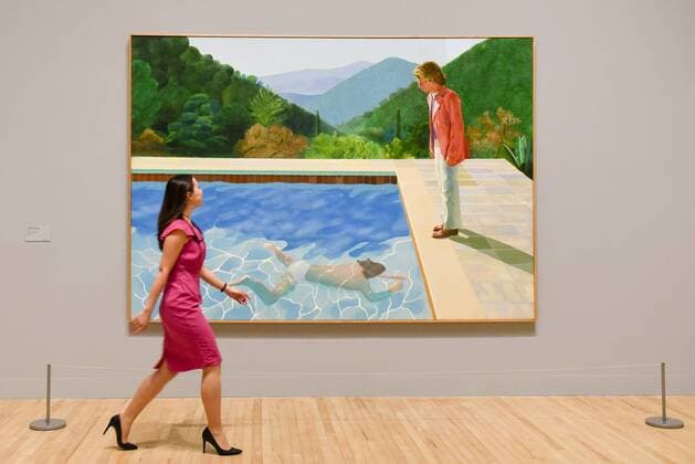February 6, 2017 - London, UK - London, UK. A staff member walks by Portrait of an Artist (Pool with Two Figures) at the preview of the world s most extensive retrospective of the work of David Hockney at the Tate Britain, which will be on display 9 February to 29 May 2017. London UK  - ZUMAl94_ 20170206_zaf_l94_019 Copyright: xStephenxChungx