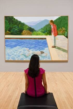 February 6, 2017 - London, UK - London, UK. A staff member views Portrait of an Artist (Pool with Two Figures) at the preview of the world s most extensive retrospective of the work of David Hockney at the Tate Britain, which will be on display 9 February to 29 May 2017. London UK  - ZUMAl94_ 20170206_zaf_l94_022 Copyright: xStephenxChungx