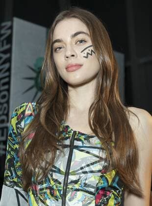 USA: New York Fashion Week Fall 2017 Epson Model shows off dress by Alexandra Polo & Miguel Moyano of Ecuador for Epson Digital Couture project presentation during 2017 fall New York Fashion week at IAC building  LevxRadin