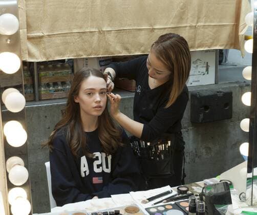 USA: New York Fashion Week Fall 2017 Epson Models prepare backstage for Epson Digital Couture project presentation during 2017 fall New York Fashion week at IAC building  LevxRadin