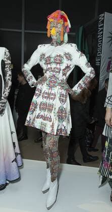 USA: New York Fashion Week Fall 2017 Epson Model shows off dress by Alexandra Polo & Miguel Moyano of Ecuador for Epson Digital Couture project presentation during 2017 fall New York Fashion week at IAC building  LevxRadin