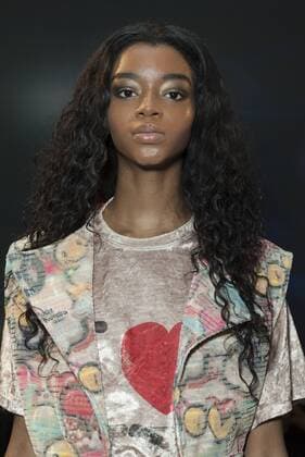USA: New York Fashion Week Fall 2017 Epson Model shows off dress by Daniel Barreira of Brazil for Epson Digital Couture project presentation during 2017 fall New York Fashion week at IAC building  LevxRadin