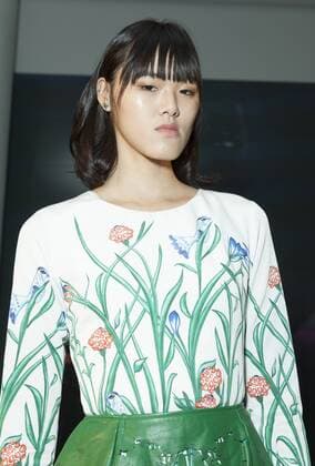 USA: New York Fashion Week Fall 2017 Epson Model shows off dress by Sarah Stevenson of Canada for Epson Digital Couture project presentation during 2017 fall New York Fashion week at IAC building  LevxRadin