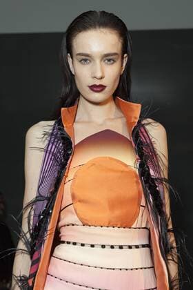 USA: New York Fashion Week Fall 2017 Epson Model shows off dress by Carlos de Moya of Dominican Republic for Epson Digital Couture project presentation during 2017 fall New York Fashion week at IAC building  LevxRadin