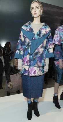 USA: New York Fashion Week Fall 2017 Epson Model shows off dress by Philadelphia University of USA for Epson Digital Couture project presentation during 2017 fall New York Fashion week at IAC building  LevxRadin