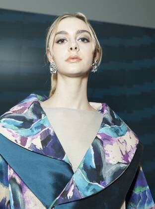 USA: New York Fashion Week Fall 2017 Epson Model shows off dress by Philadelphia University of USA for Epson Digital Couture project presentation during 2017 fall New York Fashion week at IAC building  LevxRadin