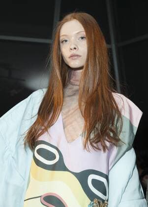 USA: New York Fashion Week Fall 2017 Epson Model shows off dress by Susan Wagner of Peru for Epson Digital Couture project presentation during 2017 fall New York Fashion week at IAC building  LevxRadin