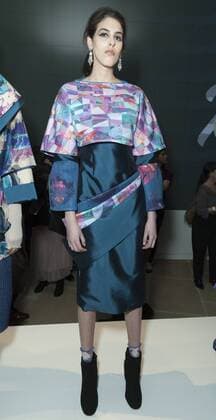 USA: New York Fashion Week Fall 2017 Epson Model shows off dress by Philadelphia University of USA for Epson Digital Couture project presentation during 2017 fall New York Fashion week at IAC building  LevxRadin