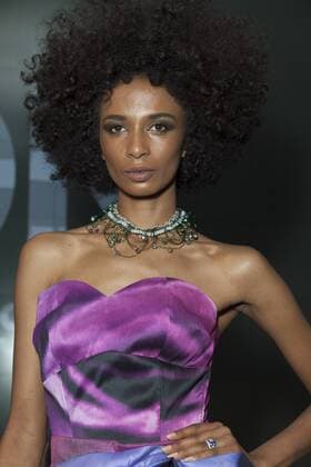 USA: New York Fashion Week Fall 2017 Epson Model shows off dress by Leonardo Mena of Mexico for Epson Digital Couture project presentation during 2017 fall New York Fashion week at IAC building  LevxRadin