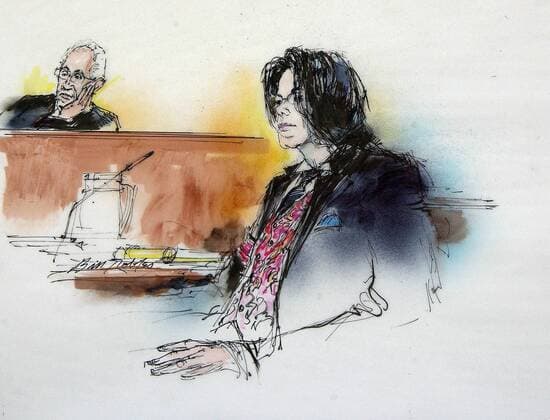 May 13, 2005; Santa Maria, CA, USA; Courtroon drawing showing MICHEAL JACKSON (R) and Judge HENRY MELVILLE produced during Jackson s child molestation trail drwan by BILL ROBLES. Michael Jackson s former lawyer Mark Geragos arrived to testify at his child-sex trial after being threatened with arrest if he failed to comply with a defence subpoena. Copy photo by Vaughn Youtz ZUMA Press. ( - ZUMAy66_ 20050512_kri_y66_028 Copyright: xVaughnxYoutzx