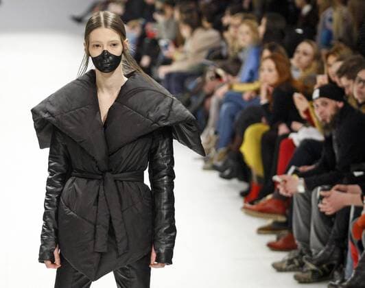 February 8, 2017 - Kiev, Ukraine - A model presents a creation by Ukrainian designer IVAN FOTESKO, during the Ukrainian Fashion Week in Kiev, Ukraine, on 08 February 2017. The fashion event presents Fall Winter 2017 18 collections by Ukrainian and International designers from 4 to 8 February. Kiev Ukraine - ZUMAg194 20170208_zap_g194_005 Copyright: xSergxGlovnyx