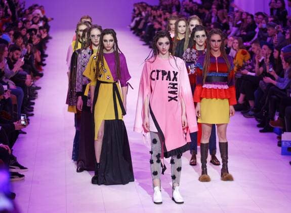 February 8, 2017 - Kiev, Ukraine - Models present creations by Ukrainian brand Kir-Khartley, during the Ukrainian Fashion Week in Kiev, Ukraine, on 08 February 2017. The fashion event presents Fall Winter 2017 18 collections by Ukrainian and International designers from 4 to 8 February. Kiev Ukraine - ZUMAg194 20170208_zap_g194_014 Copyright: xSergxGlovnyx