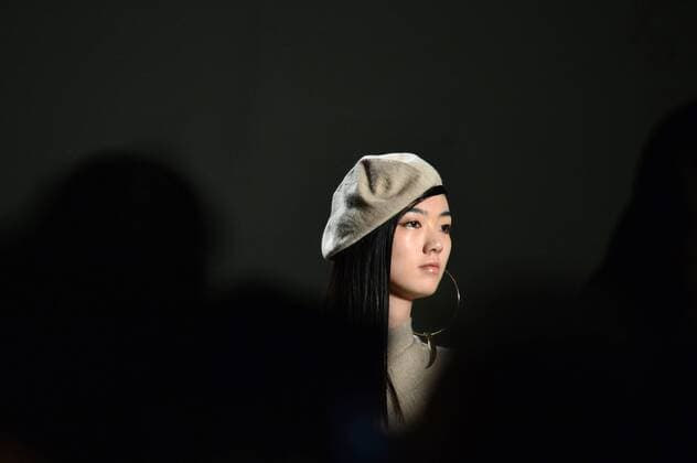 A model walks the runway at the Nicholas K fashion show at New York Fashion Week: The Shows at Gallery 2 Skylight Clarkson Sq on February 9, 2017 in New York City.  NYP20170209813 ANDREAxHANKS