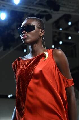 A model walks the runway at the Nicholas K fashion show at New York Fashion Week: The Shows at Gallery 2 Skylight Clarkson Sq on February 9, 2017 in New York City.  NYP20170209814 ANDREAxHANKS