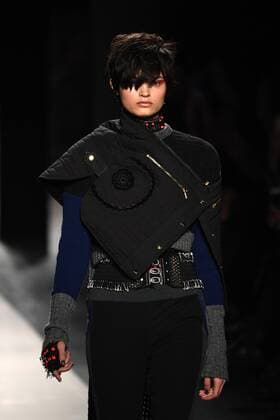 A model walks the runway at the Desigual fashion show at New York Fashion Week: The Shows at Gallery 2 Skylight Clarkson Sq on February 9, 2017 in New York City.  NYP20170209820 ANDREAxHANKS