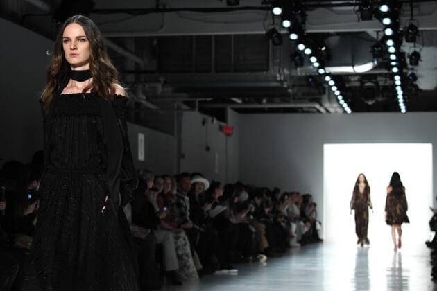 Models walk on the runway at the Erin Fetherston fashion show at New York Fashion Week: The Shows at Gallery 3 Skylight Clarkson Sq on February 9, 2017 in New York City.  NYP20170209846 ANDREAxHANKS