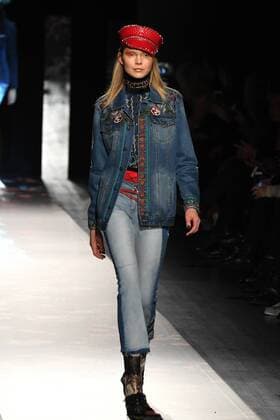 Models walk on the runway at the Desigual fashion show at New York Fashion Week: The Shows at Gallery 2 Skylight Clarkson Sq on February 9, 2017 in New York City.  NYP20170209826 ANDREAxHANKS
