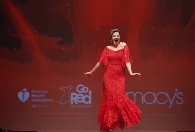 Lucy Lawless walks on the runway at The American Heart Association s Go Red For Women Red Dress Collection 2017 fashion show presented by Macy s on February 9, 2017 in New York City.  NYP20170209159 JOHNxANGELILLO