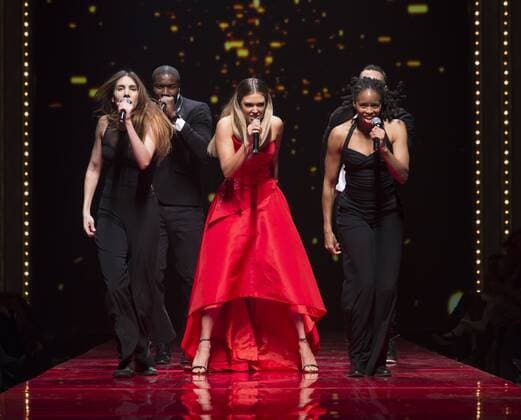 USA: Red Dress Collection 2017 Rachel Platten in Marchesa performs for the Red Dress Collection 2017 fashion show by Macys at Hammerstein Ballroom at Manhattan Center benefit American Heart Association  LevxRadin
