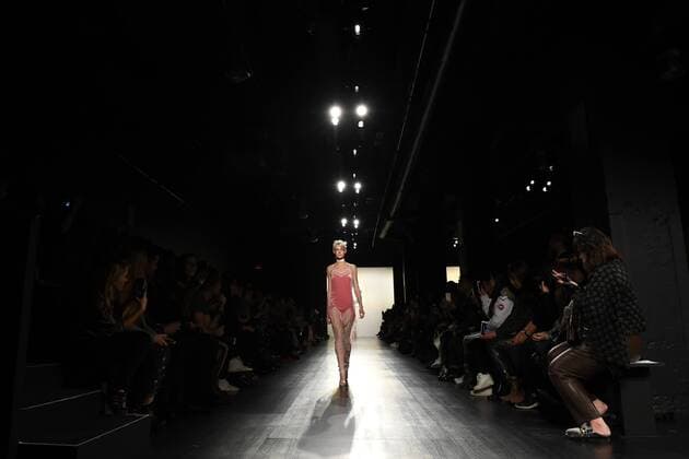 A model walks on the runway at the Lanyu fashion show at New York Fashion Week: The Shows at Gallery 1 Skylight Clarkson Sq on February 10, 2017 in New York City.  NYP20170210853 ANDREAxHANKS