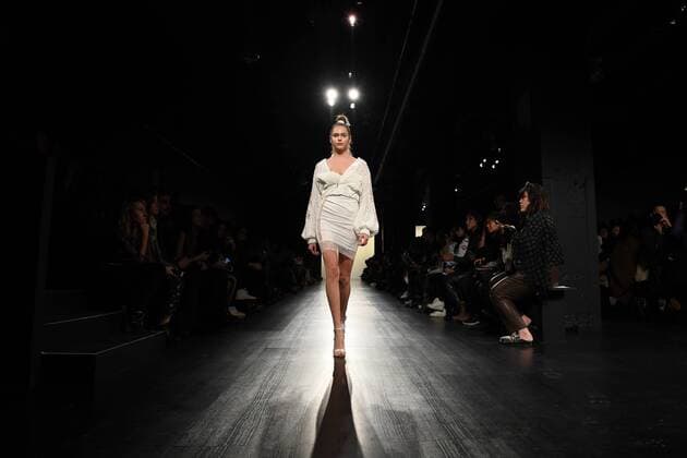 A model walks on the runway at the Lanyu fashion show at New York Fashion Week: The Shows at Gallery 1 Skylight Clarkson Sq on February 10, 2017 in New York City.  NYP20170210855 ANDREAxHANKS