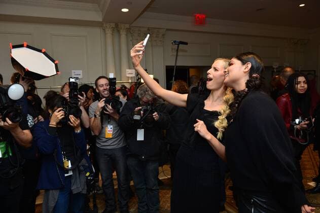 Karolina Kurkova poses backstage just before the Christian Siriano fashion show at New York Fashion Week: The Plaza Hotel on February 11, 2017 in New York City.  NYP20170211866 ANDREAxHANKS
