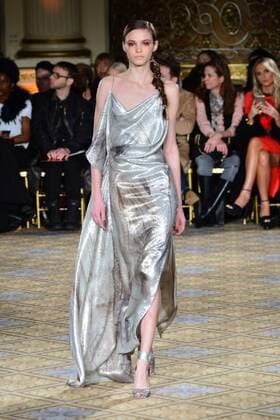 A model walks on the runway at the Christian Siriano fashion show at New York Fashion Week: The Plaza Hotel on February 11, 2017 in New York City.  NYP20170211878 ANDREAxHANKS