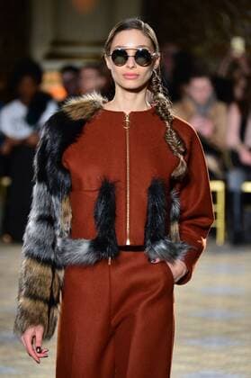 A model walks on the runway at the Christian Siriano fashion show at New York Fashion Week: The Plaza Hotel on February 11, 2017 in New York City.  NYP20170211868 ANDREAxHANKS