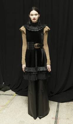 USA: New York Fashion week Fall 2017 Jill Stuart Model shows off dress by Jill Stuart backstage in preparation for presentation during New York Fashion week Fall 2017 at 195 Broadway.  LevxRadin