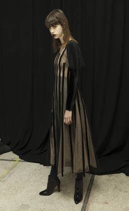 USA: New York Fashion week Fall 2017 Jill Stuart Model shows off dress by Jill Stuart backstage in preparation for presentation during New York Fashion week Fall 2017 at 195 Broadway.  LevxRadin