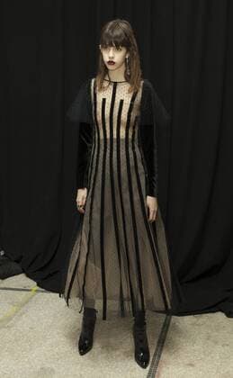 USA: New York Fashion week Fall 2017 Jill Stuart Model shows off dress by Jill Stuart backstage in preparation for presentation during New York Fashion week Fall 2017 at 195 Broadway.  LevxRadin