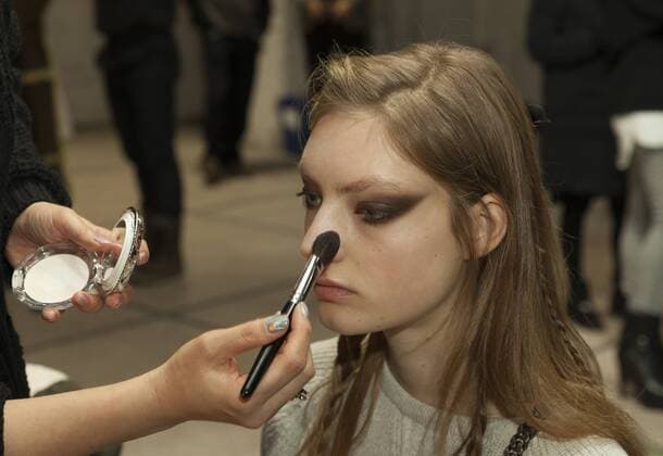 USA: New York Fashion week Fall 2017 Jill Stuart Model prepares backstage for presentation during New York Fashion week Fall 2017 at 195 Broadway  LevxRadin