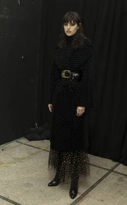 USA: New York Fashion week Fall 2017 Jill Stuart Model shows off dress by Jill Stuart backstage in preparation for presentation during New York Fashion week Fall 2017 at 195 Broadway.  LevxRadin