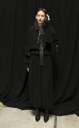 USA: New York Fashion week Fall 2017 Jill Stuart Model shows off dress by Jill Stuart backstage in preparation for presentation during New York Fashion week Fall 2017 at 195 Broadway  LevxRadin