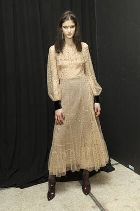 USA: New York Fashion week Fall 2017 Jill Stuart Model shows off dress by Jill Stuart backstage in preparation for presentation during New York Fashion week Fall 2017 at 195 Broadway.  LevxRadin