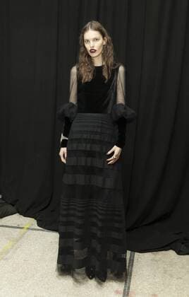 USA: New York Fashion week Fall 2017 Jill Stuart Model shows off dress by Jill Stuart backstage in preparation for presentation during New York Fashion week Fall 2017 at 195 Broadway.  LevxRadin