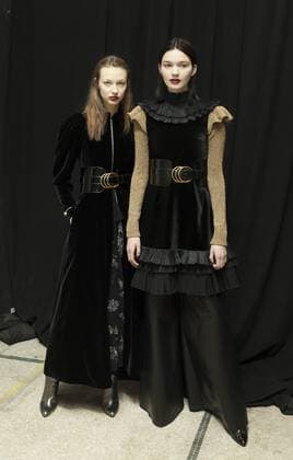 USA: New York Fashion week Fall 2017 Jill Stuart Models shows off dress by Jill Stuart backstage in preparation for presentation during New York Fashion week Fall 2017 at 195 Broadway.  LevxRadin