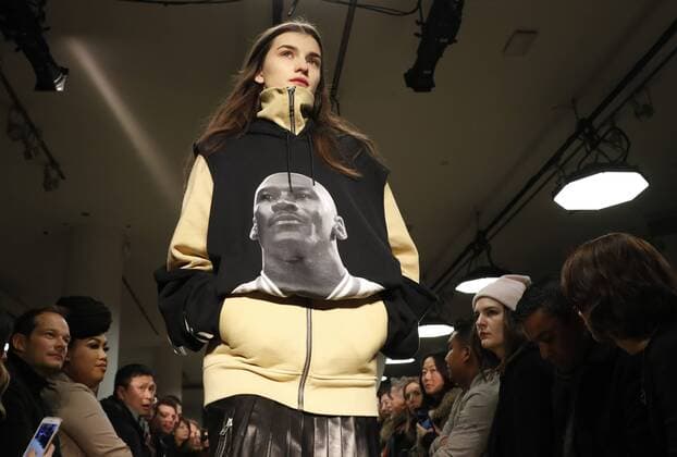 A model walks on the runway at the Public School FW 17 show at New York Fashion Week at Milk Studios on February 12, 2017 in New York City.  NYP20170212106 JOHNxANGELILLO