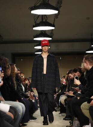 A model wears a Make America New York hat when he walks on the runway at the Public School FW 17 show at New York Fashion Week at Milk Studios on February 12, 2017 in New York City.  NYP20170212112 JOHNxANGELILLO