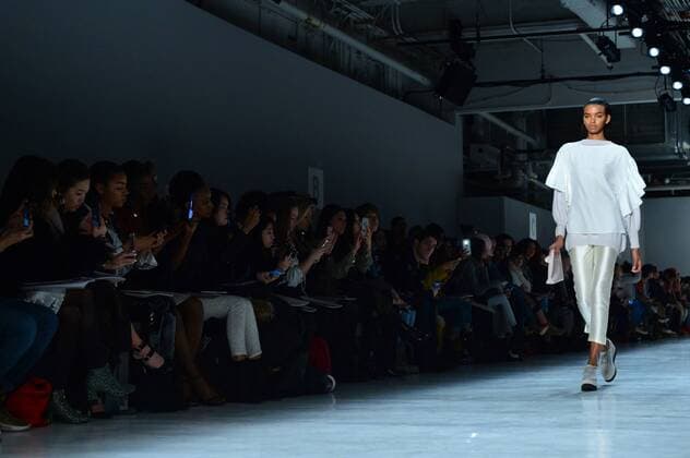 A model walks the runway at the Marcel Ostertag fashion show at New York Fashion Week: The Shows at Gallery 3 Skylight Clarkson Sq on February 12, 2017 in New York City.  NYP20170212907 ANDREAxHANKS